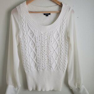 XOXO Y2k 90s Ivory Small Sweater Sheer Sleeves Cotton
